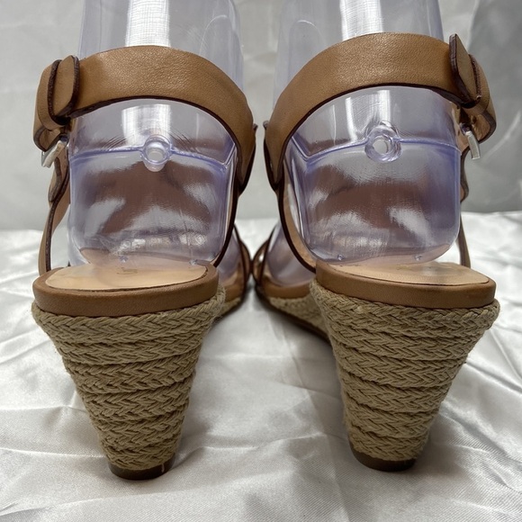Cole Haan Women’s Tan Taylor Leather Open Toe Espadrille Wedge Shoes Size 6.5B